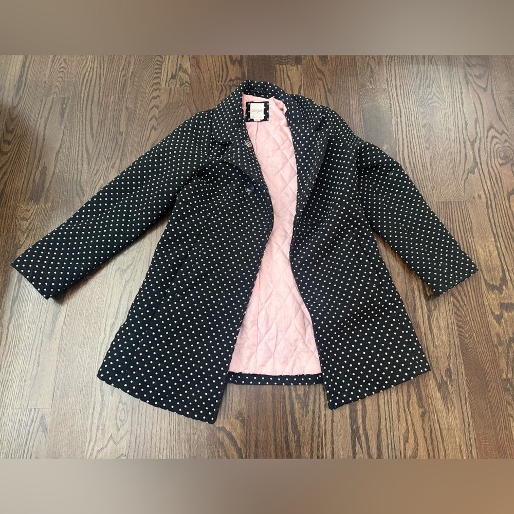 Cat & Jack Black Polka Dot Pea Coat with Pink Lining
